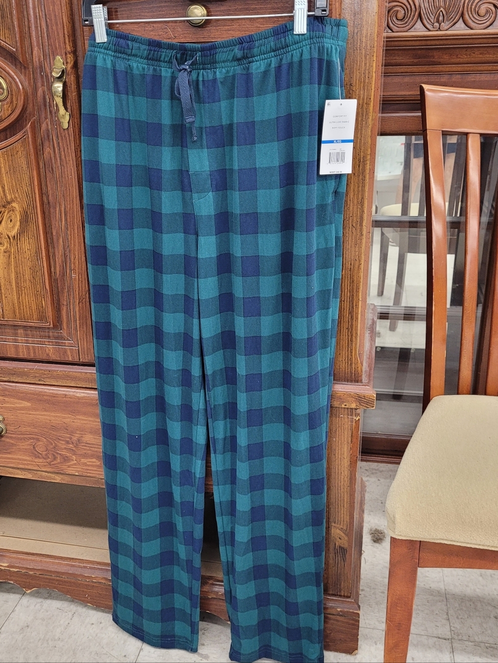 Men's Perry Ellis Green and Navy Plaid Lounge Pants